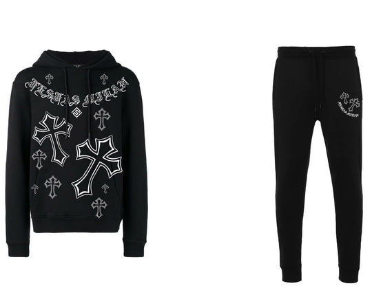 FesFas Cross-print Hoodie Set | Black | Men