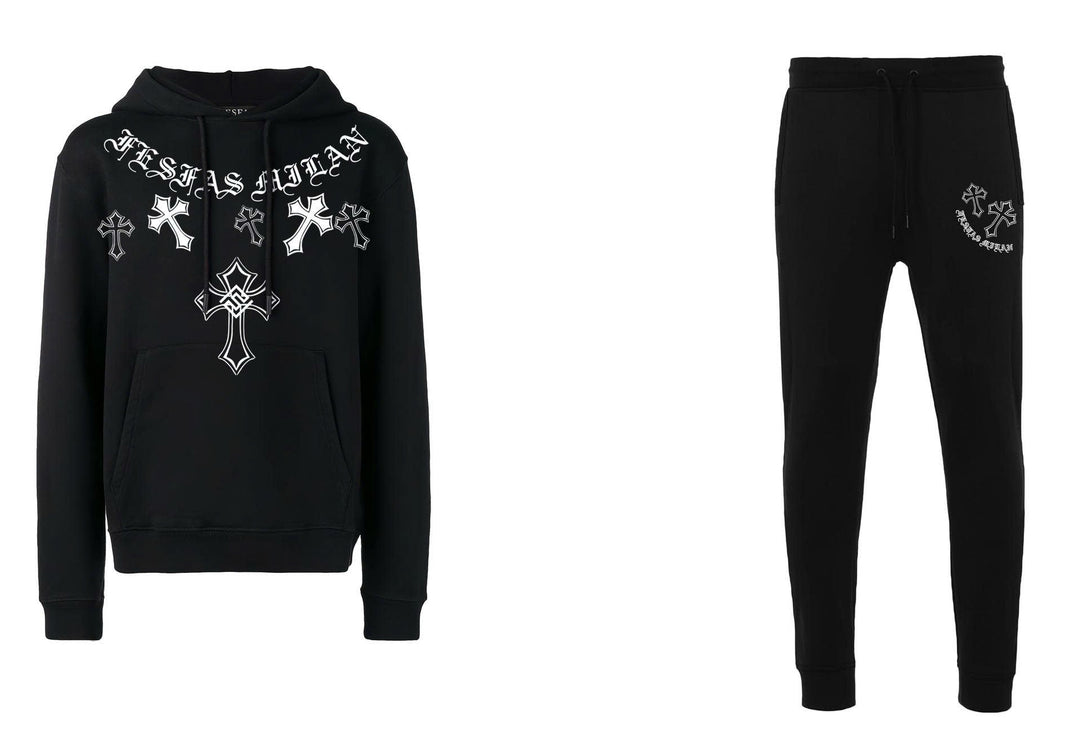 FesFas Cross-print Hoodie Set | Black | Men