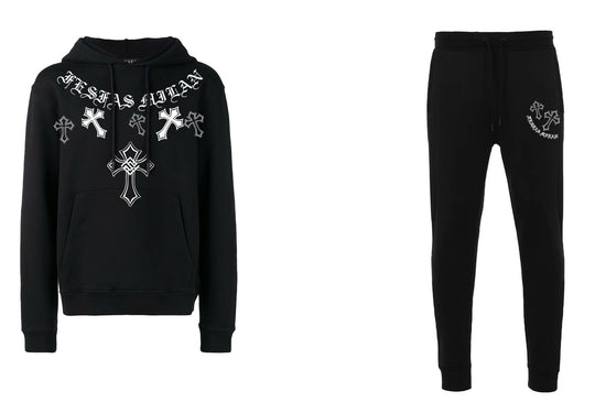 FesFas Cross-print Hoodie Set | Black | Men