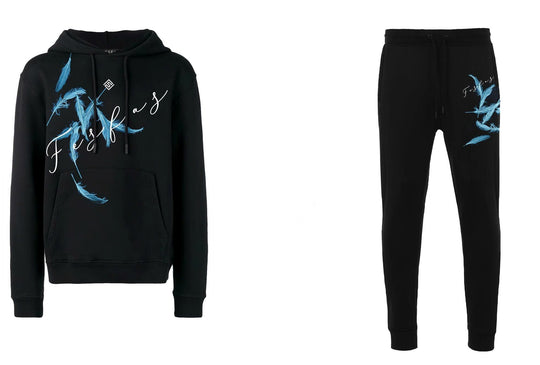 FesFas Feathers-print Hoodie Set | Black | Men