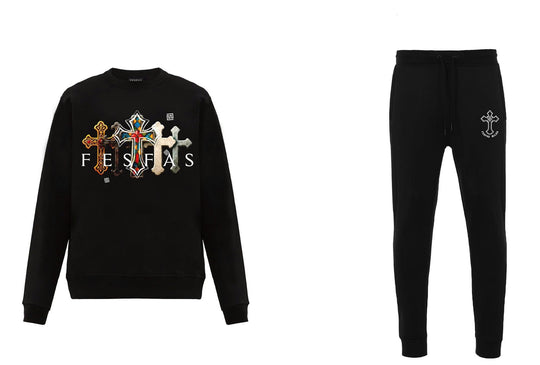 FesFas Cross-print Sweatshirt Set | Black | Men
