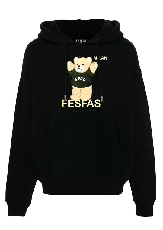 FesFas cute bear-print Hoodie | Black | Men