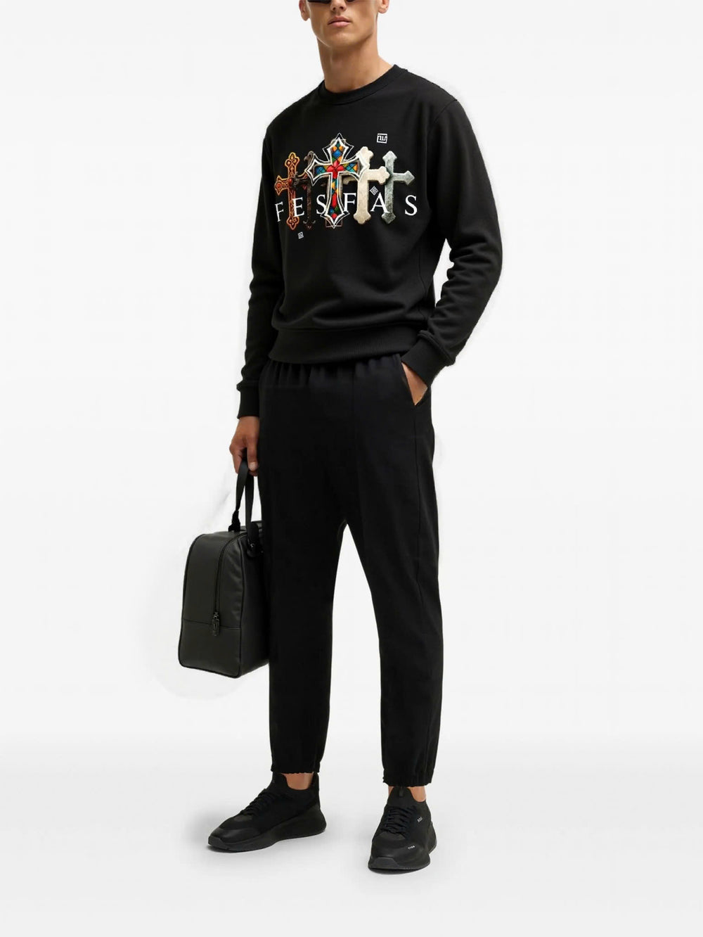FesFas Cross-print Sweatshirt Set | Black | Men