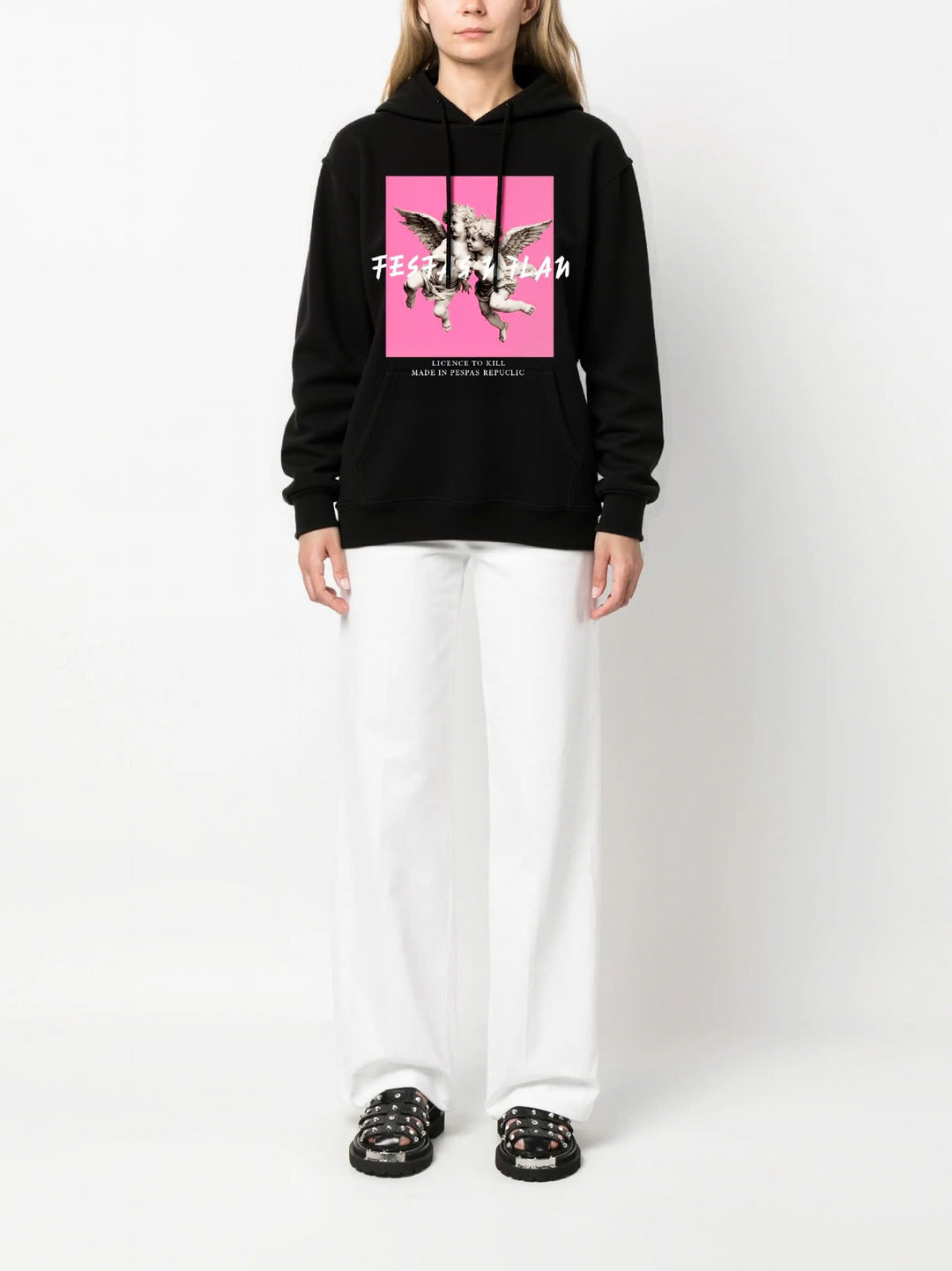 FesFas Angel-print Hoodie | Black | Men