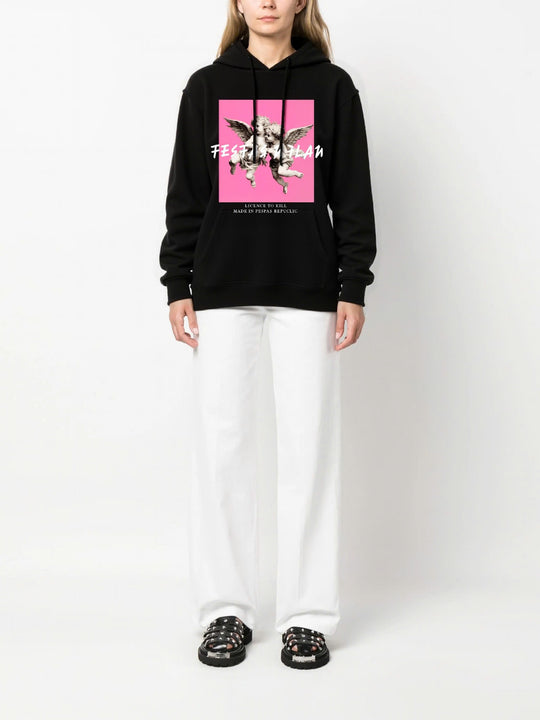 FesFas Angel-print Hoodie | Black | Men