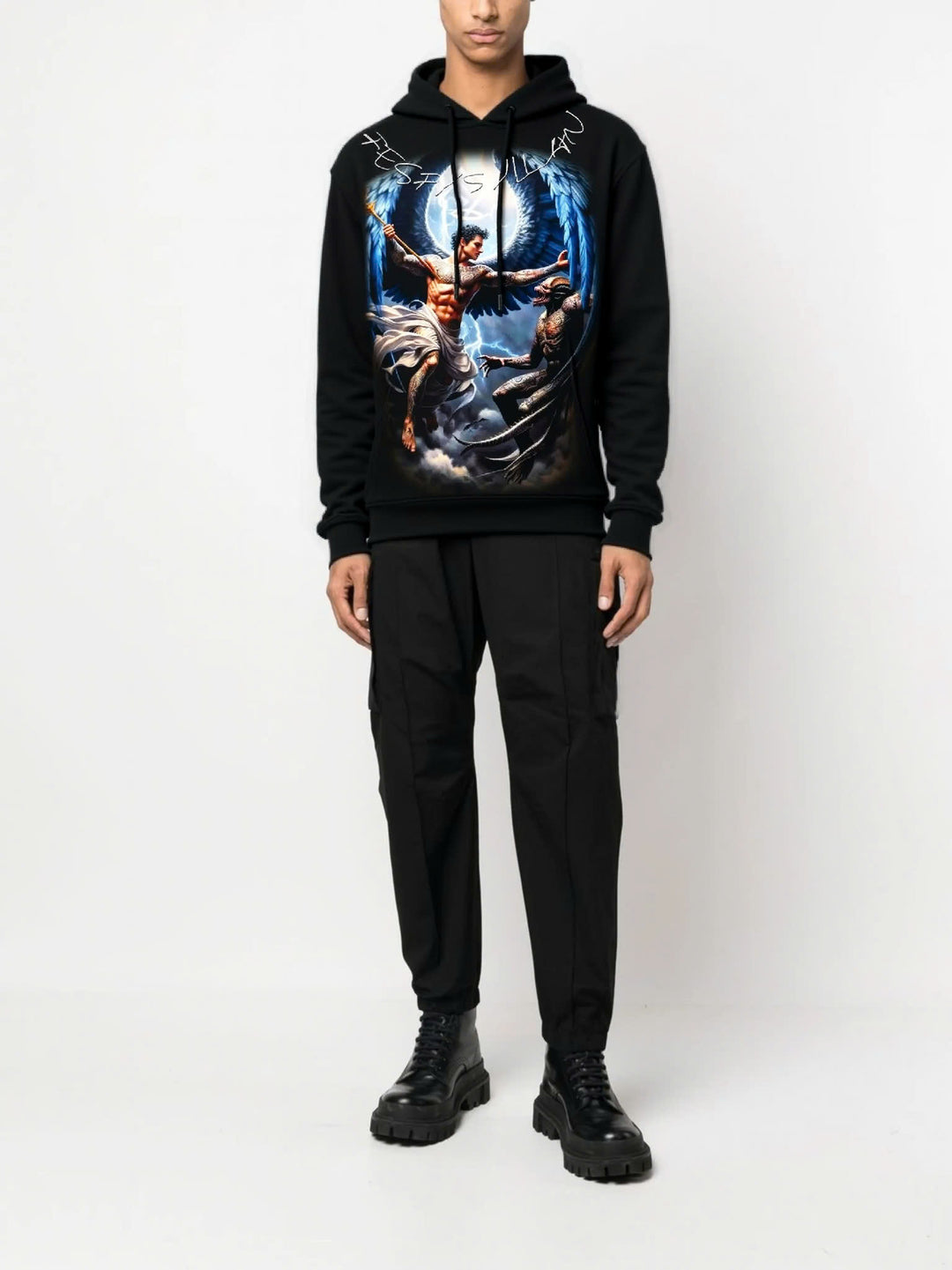 FesFas Angel-print Hoodie | Black | Men