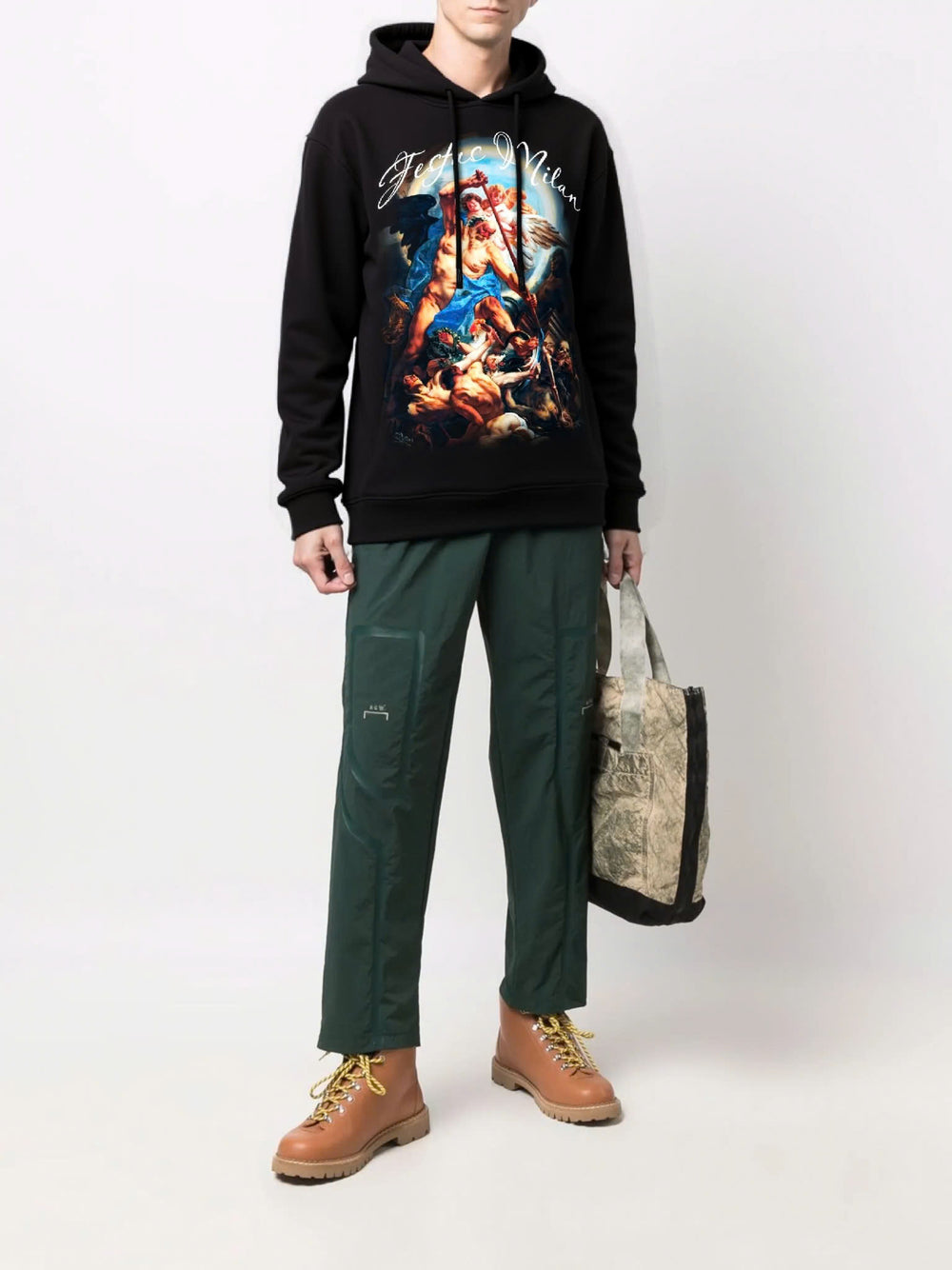FesFas Angel-print Hoodie | Black | Men