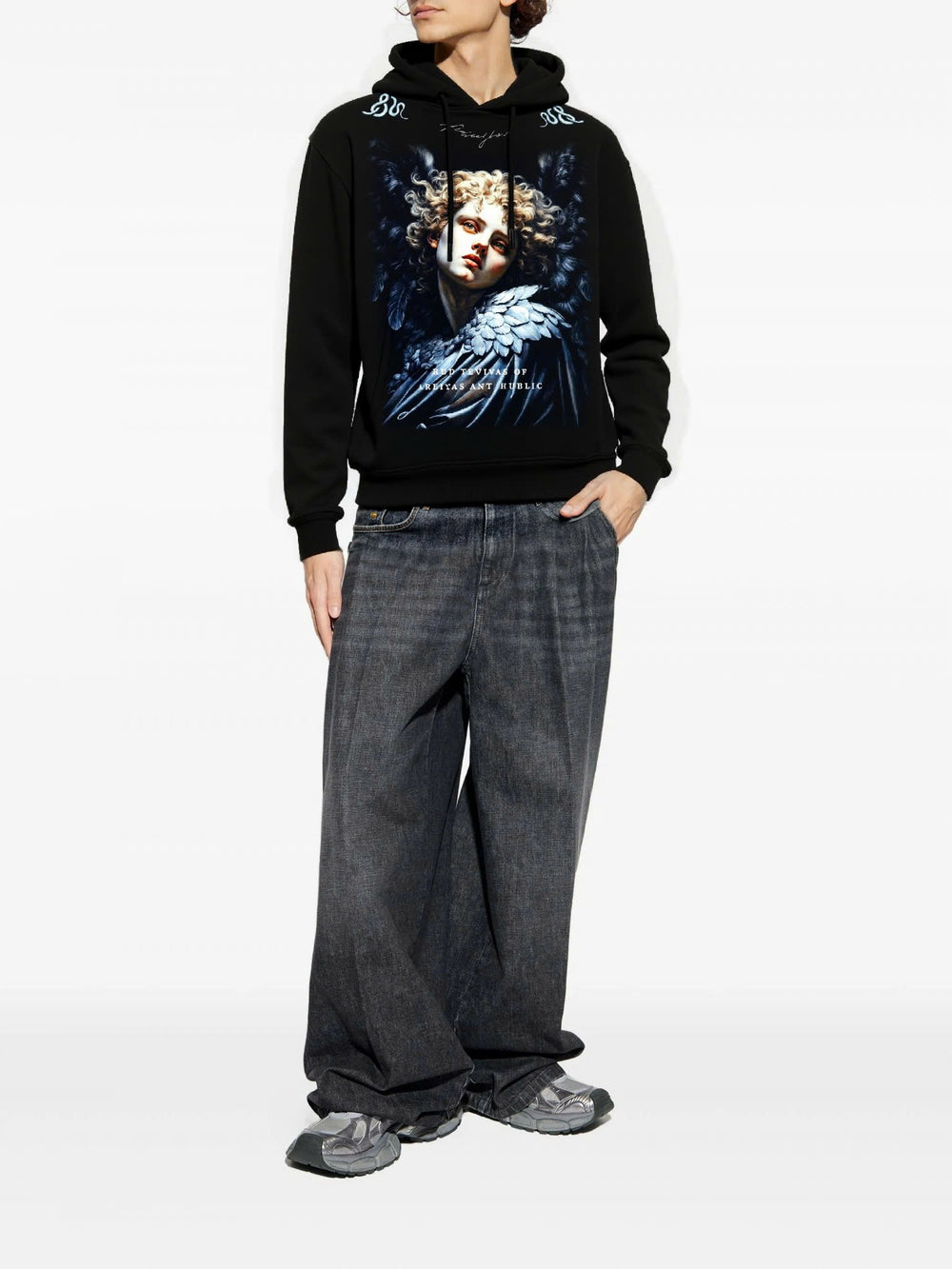 FesFas Angel-print Hoodie | Black | Men