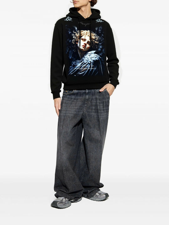 FesFas Angel-print Hoodie | Black | Men