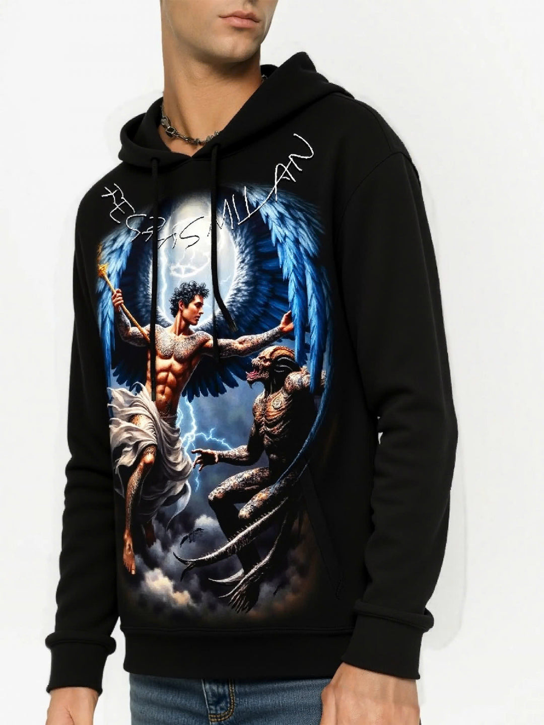 FesFas Angel-print Hoodie | Black | Men