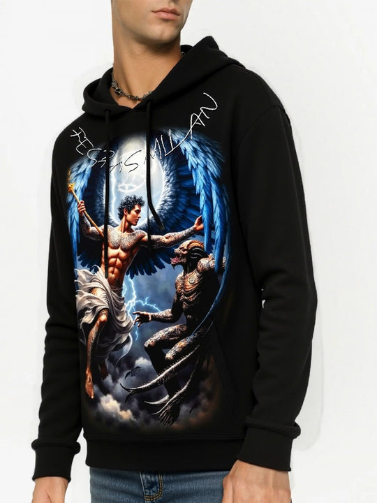 FesFas Angel-print Hoodie | Black | Men