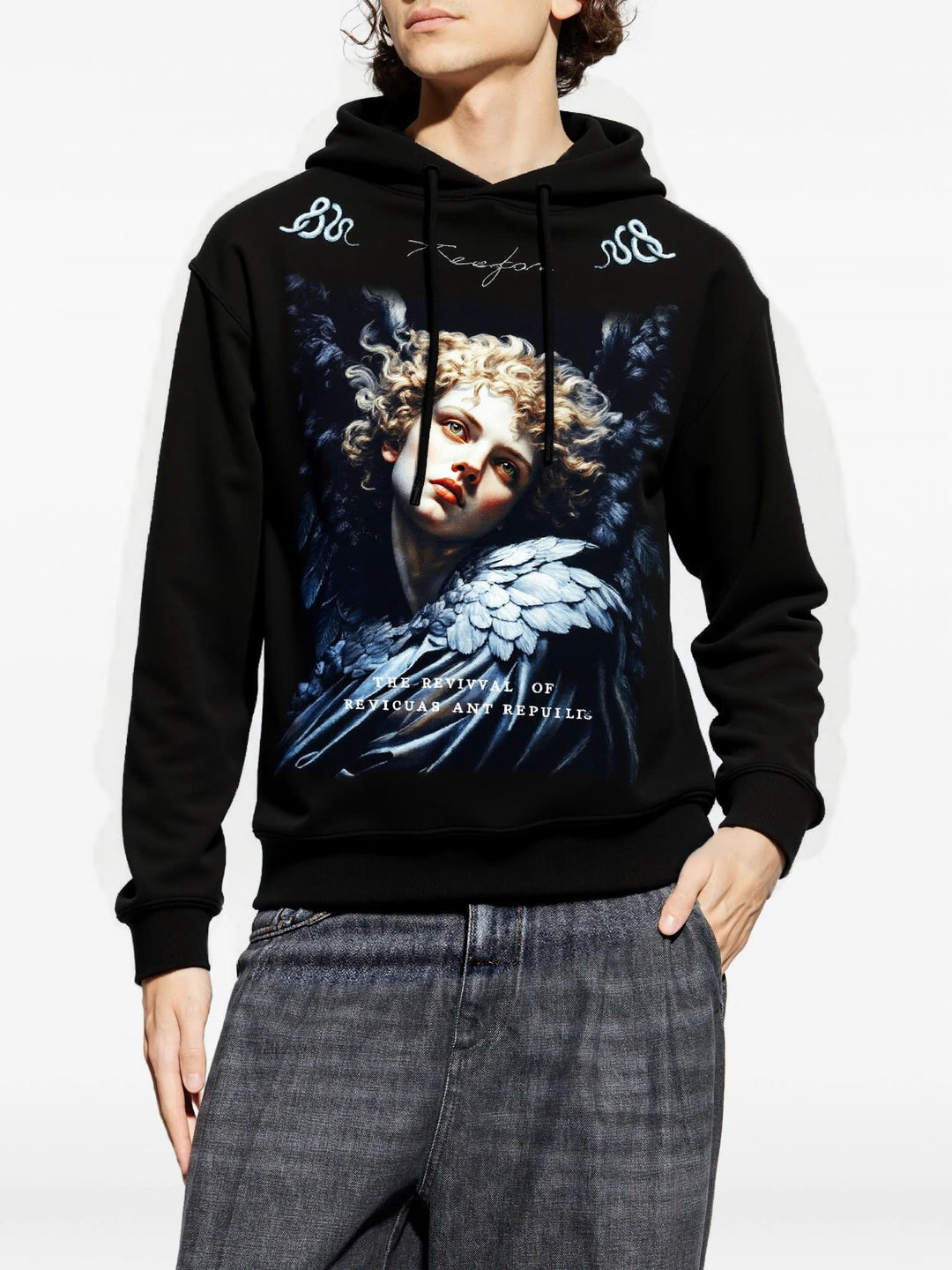 FesFas Angel-print Hoodie | Black | Men