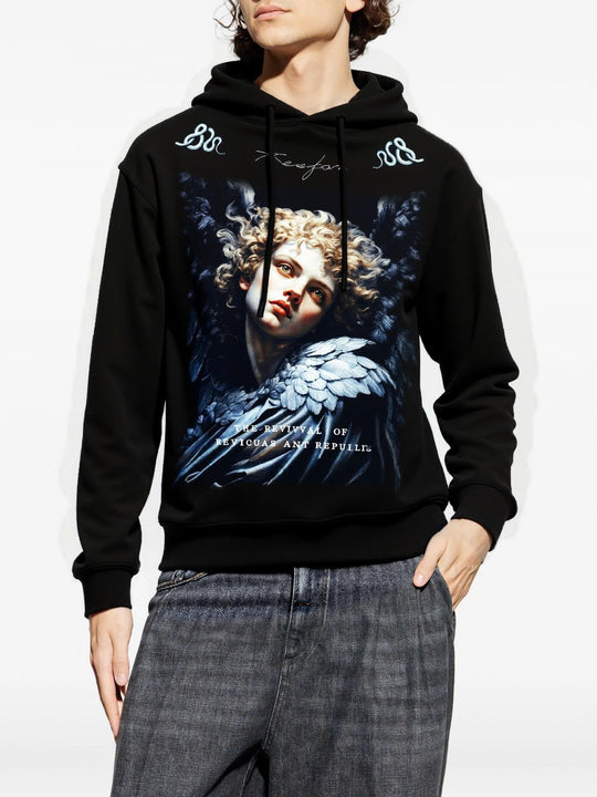 FesFas Angel-print Hoodie | Black | Men