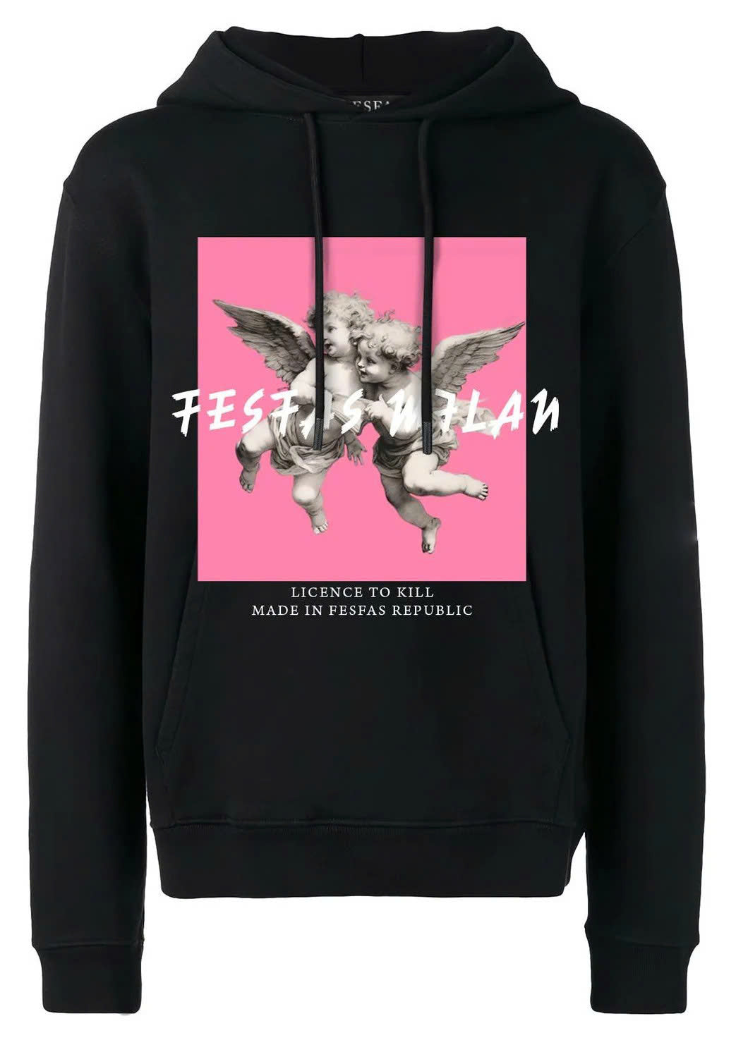 FesFas Angel-print Hoodie | Black | Men