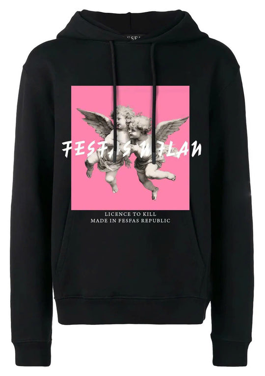 FesFas Angel-print Hoodie | Black | Men