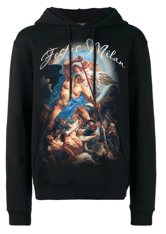 FesFas Angel-print Hoodie | Black | Men