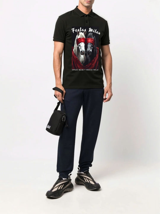 FesFas horses-print Polo Shirt | Men | Black