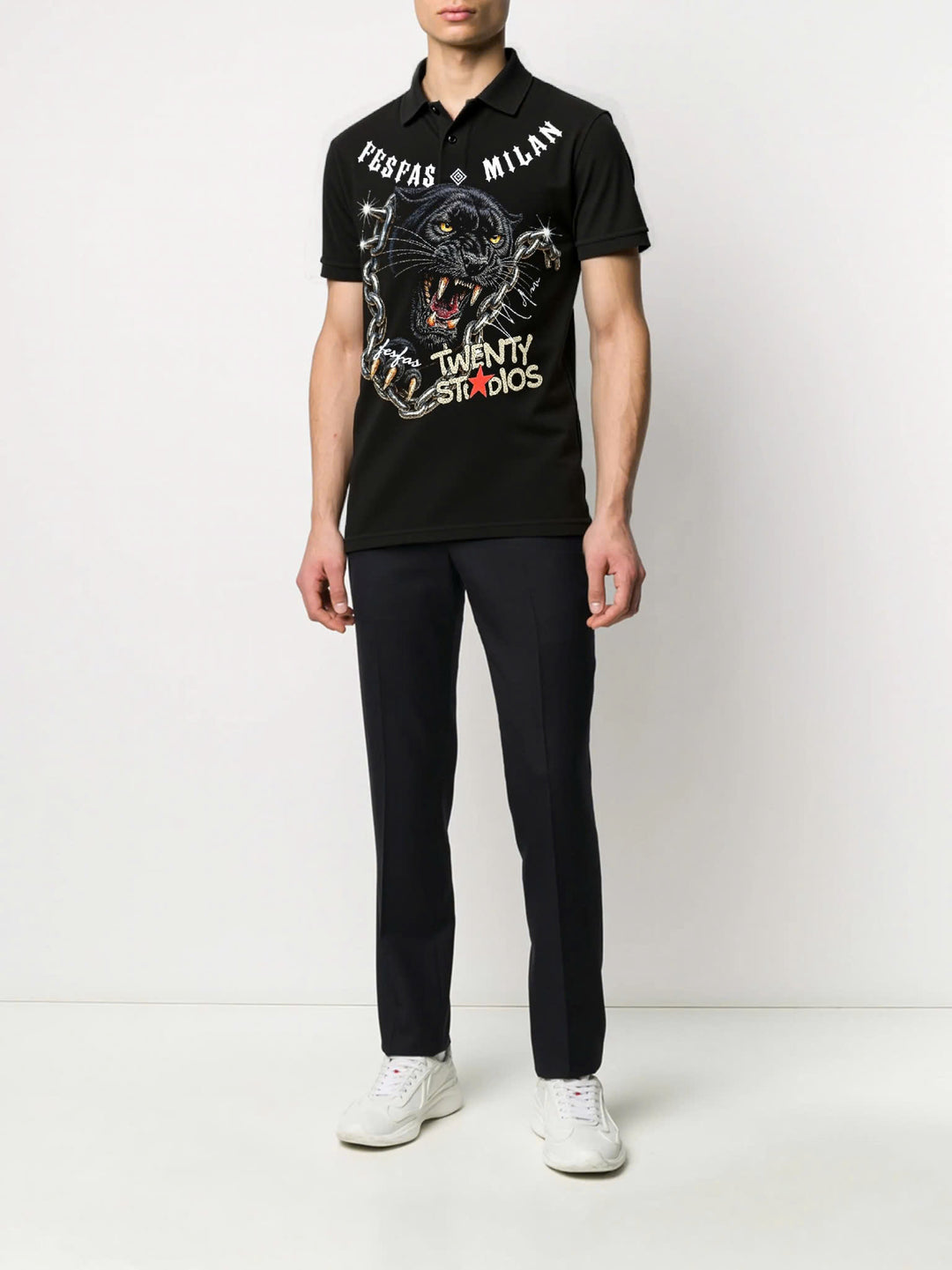 FesFas chains panther-print Polo Shirt | Men | Black