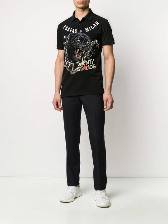 FesFas chains panther-print Polo Shirt | Men | Black
