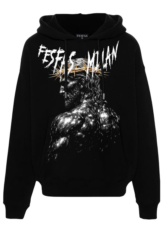FesFas god-print Hoodie | Black | Men