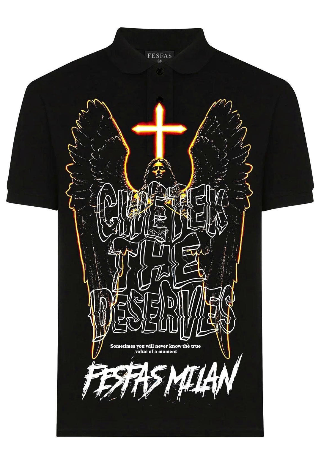 FesFas angel-print Polo Shirt | Men | Black