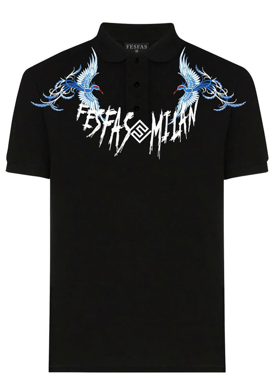 FesFas blue phoenix-print Polo Shirt | Men | Black