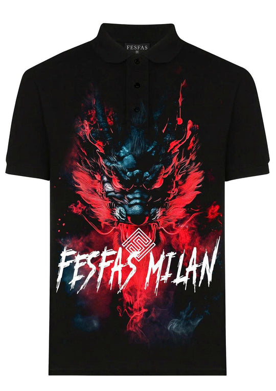 FesFas dark oni fusion-print Polo Shirt | Men | Black