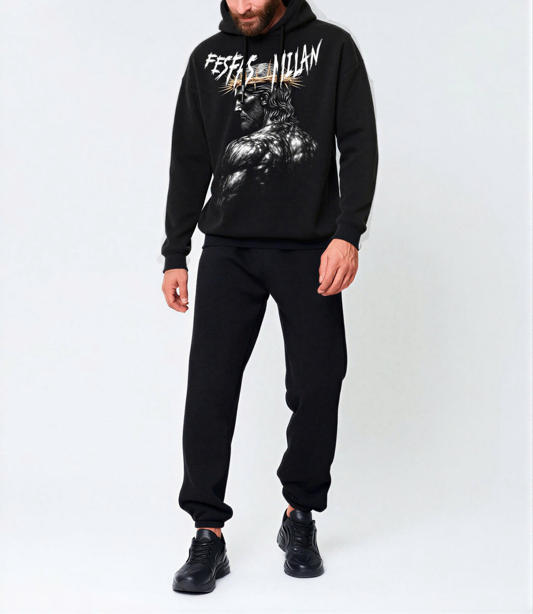 FesFas god-print Hoodie | Black | Men
