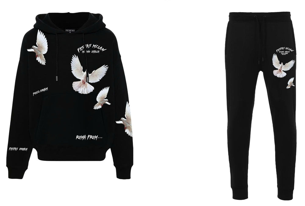 FesFas pigeons-print Hoodie Set | Black | Men