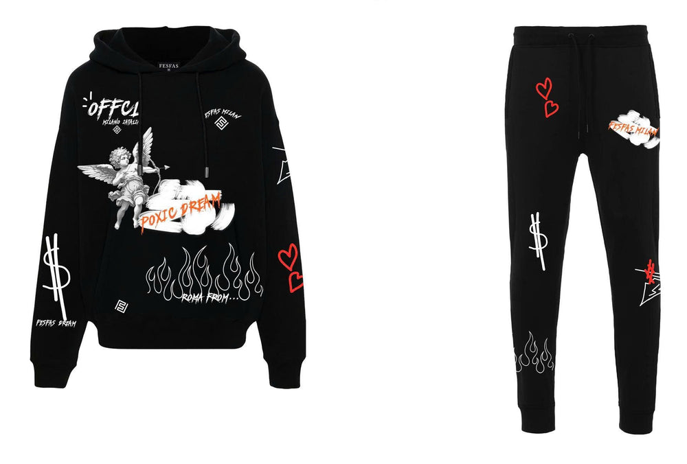 FesFas graphic-print Hoodie Set | Black | Men
