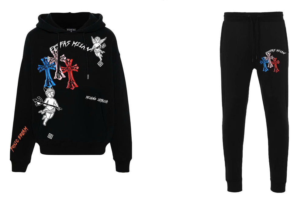 FesFas graphic-print Hoodie Set | Black | Men