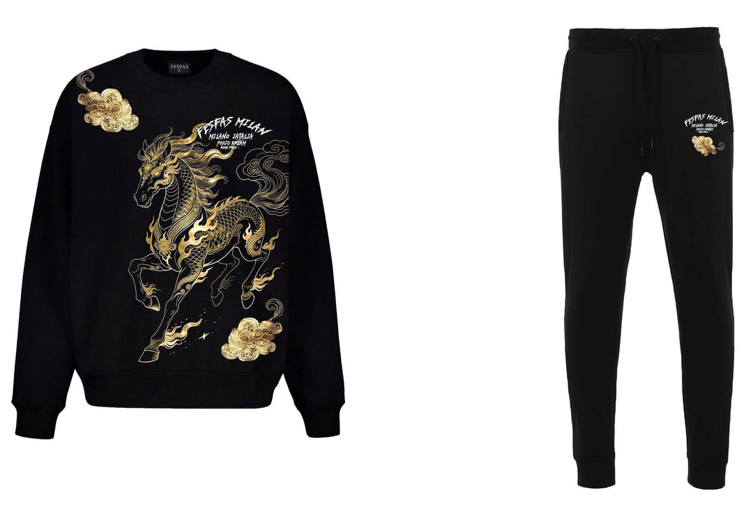 FesFas golden horse-print Sweatshirt Set | Black | Men