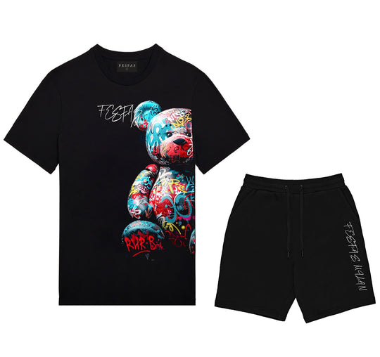 FesFas colorful bear-print T-shirt Set | Black | Men