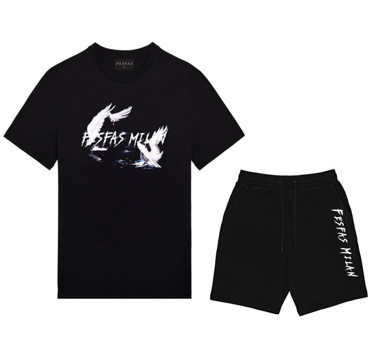 FesFas white crane-print T-shirt Set | Black | Men