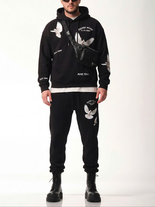 FesFas pigeons-print Hoodie Set | Black | Men