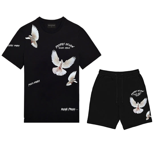 FesFas pigeons-print T-shirt Set | Black | Men