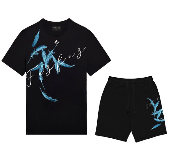FesFas feathers-print T-shirt Set | Black | Men