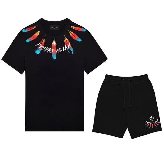 FesFas feathers-print T-shirt Set | Black | Men