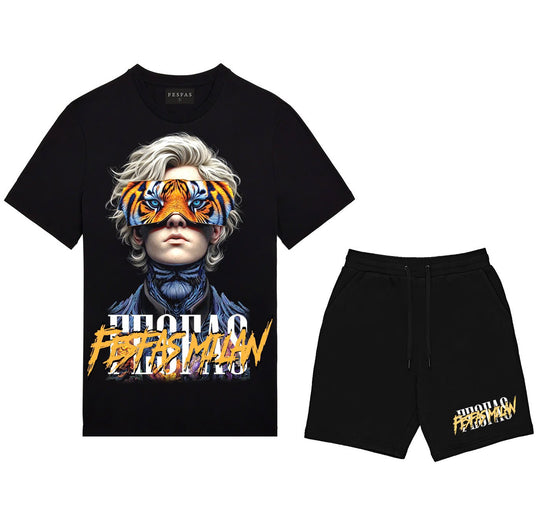 FesFas tiger eyes-print T-shirt Set | Black | Men