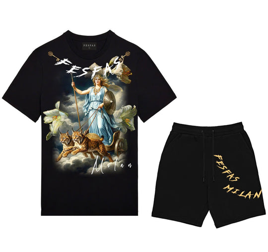 Bộ Áo thun FesFas in hình nữ thần Bắc Âu | Đen | Nam