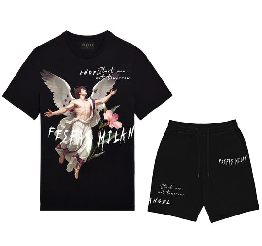 FesFas angel-print T-shirt Set | Black | Men