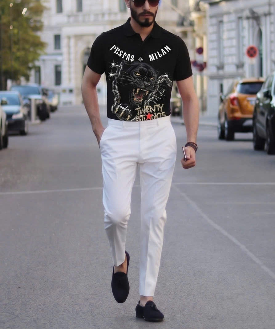 FesFas chains panther-print Polo Shirt | Men | Black