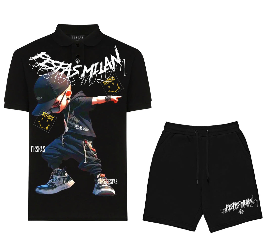 FesFas hiphop boy-print Polo Set | Men | Black
