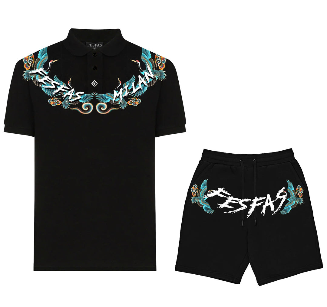 FesFas blue crane-print Polo Set | Men | Black