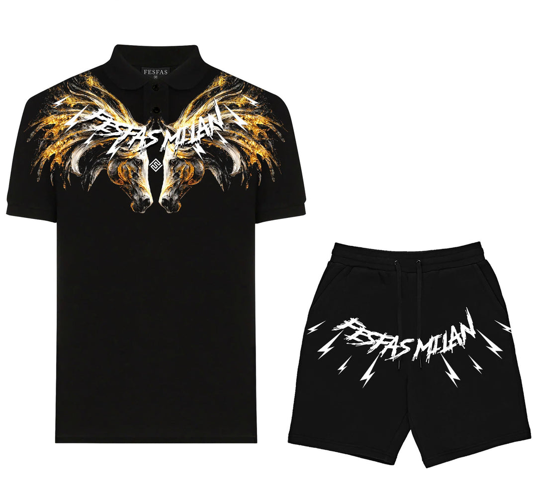 FesFas golden horse-print Polo Set | Men | Black