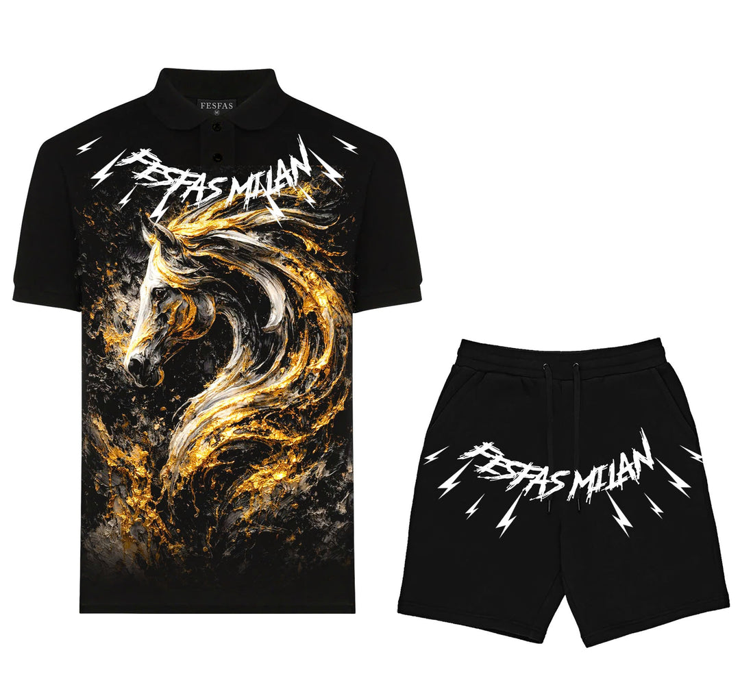 FesFas golden horse-print Polo Set | Men | Black