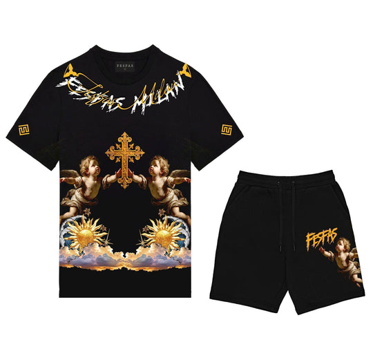 FesFas angels-print T-shirt Set | Black | Men