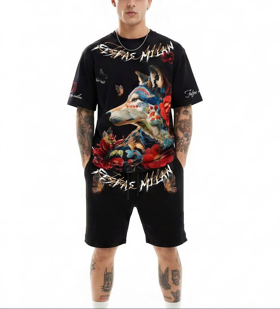 FesFas wolf-print T-shirt Set | Black | Men