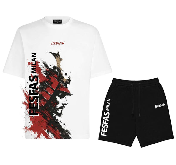 FesFas ronin-print T-shirt Set | Black & White | Men