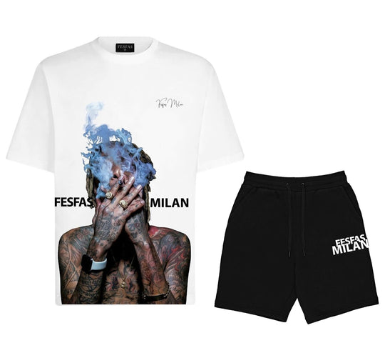FesFas blue flame-print T-shirt Set | Black &amp; White | Men